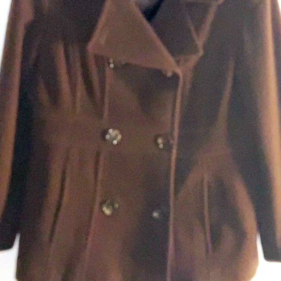 Anne Klein AK chocolate brown double breasted Tourtise button peacoat SZ M - Picture 7 of 7